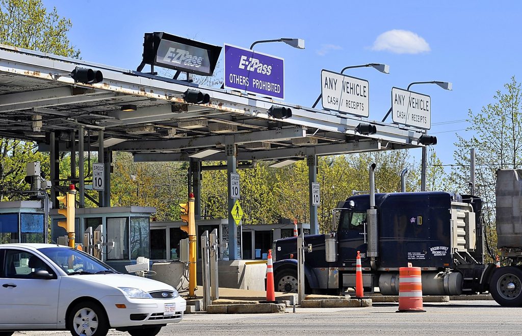 A tollbooth area with E-ZPass electronic tolls