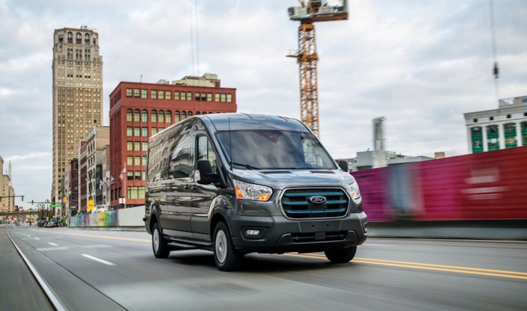 2022 Ford E-Transit rolling down the road