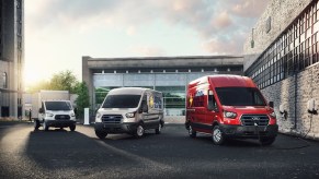 The new electric Ford Transits parked together