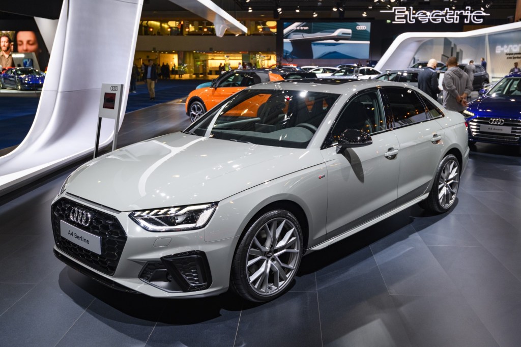 Audi A4 sedan on display at Brussels Expo on January 9, 2020 in Brussels, Belgium