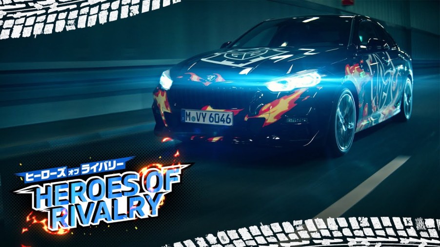 BMW Heroes of Rivalry manga feature image with a BMW 330i driving at night