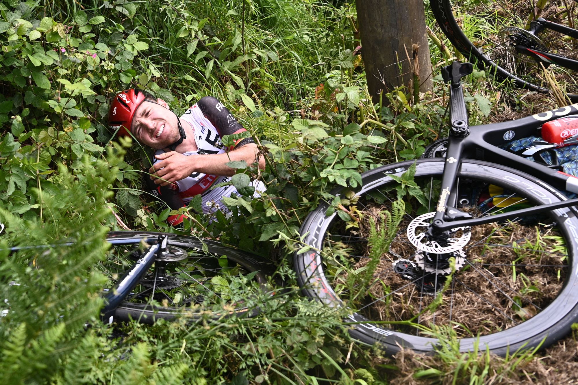 A Tour de France bike crash during a cycling race