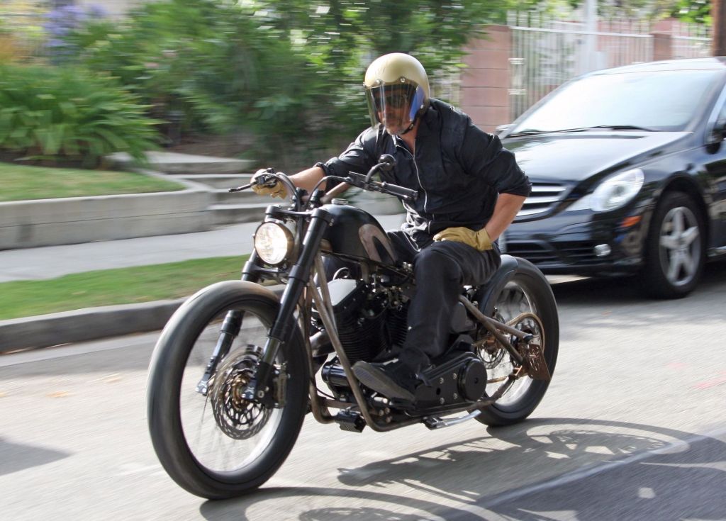 Brad Pitt riding his custom motorcycle in Los Feliz