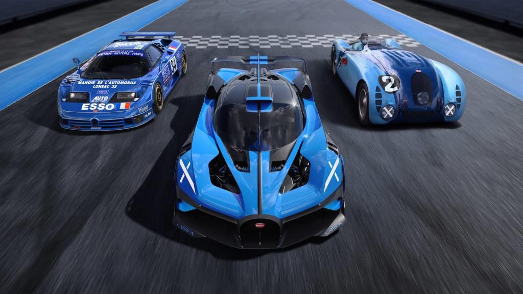 The Bugatti Bolide, EB110, and Type 57G "Tank" photo by Bugatti. Does this press photo signal the brand's intention for the Bugatti Bolide to race at Le Mans?