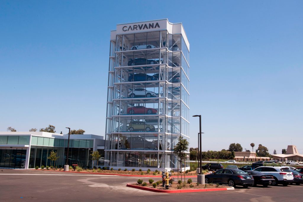 An eight story car vending machine, operated by the online used car dealer Carvana 