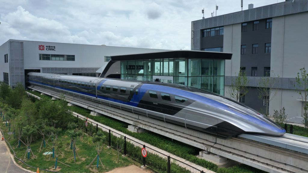 China's new high-speed maglev train at its rolling-off ceremony in Qingdao