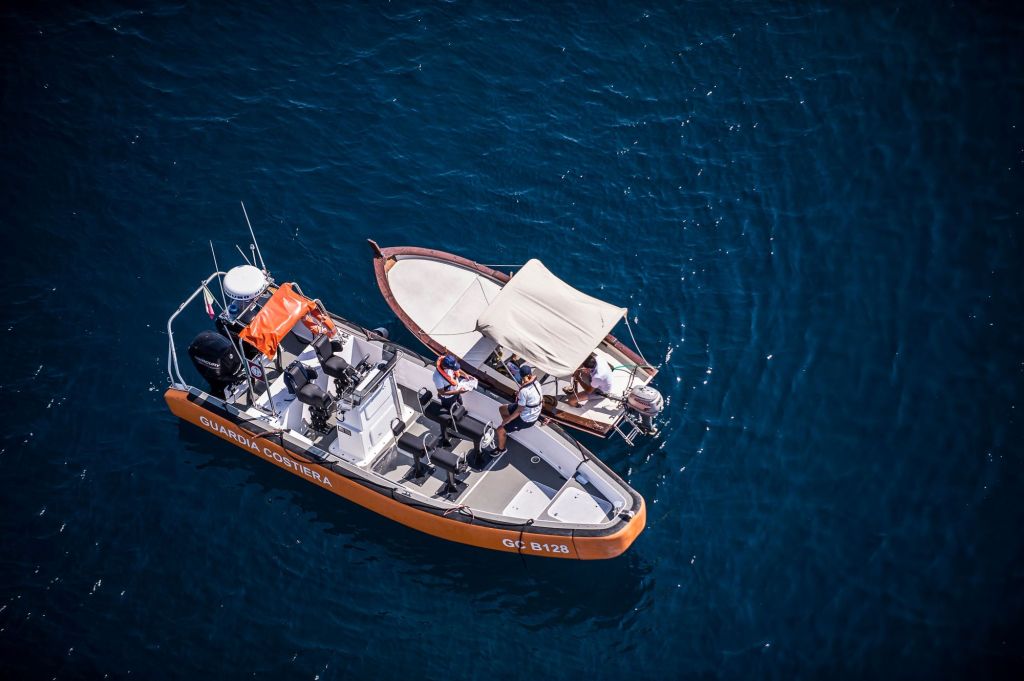 An aerial view of a Coast Guard ship rescue in Catania, Italy