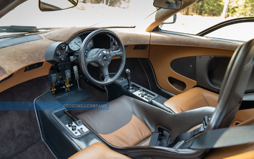 The tan-and-brown-leather interior of the Creighton Brown 1995 McLaren F1