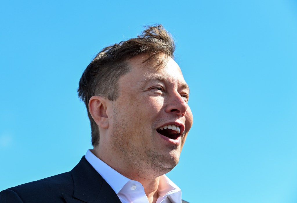 Tesla CEO Elon Musk stands on the construction site of the Tesla Gigafactory in Grünheide, Germany, in September 2020