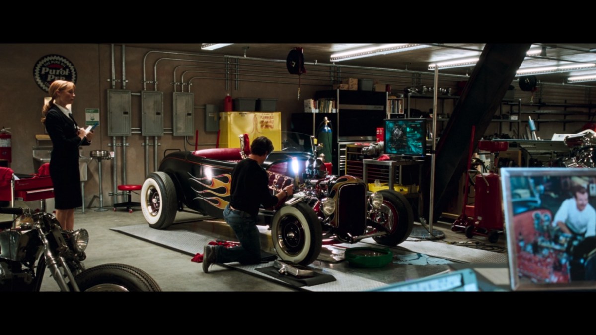 Ford flathead hot rod being worked on by Tony Stark in the film 'Iron Man'. One of the first major MCU cars.