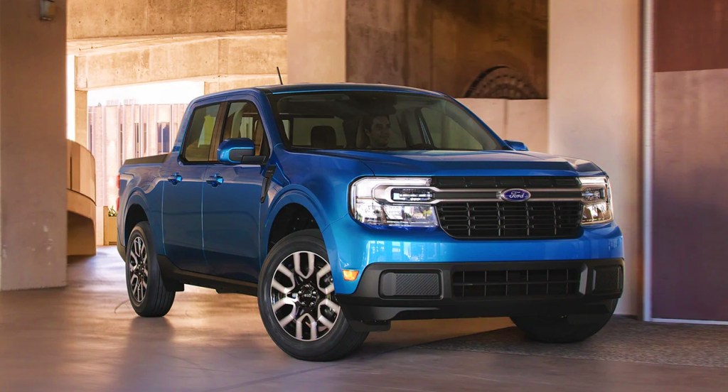 A blue Ford Maverick.