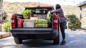 This is a promo photo of a 2022 Ford Maverick which has one of the smallest truck bed.