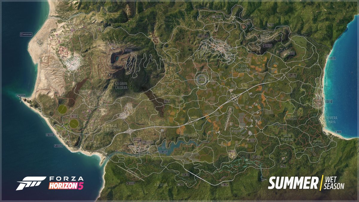 This is the complete open world map for the Forza Horizon 5 racing game. 