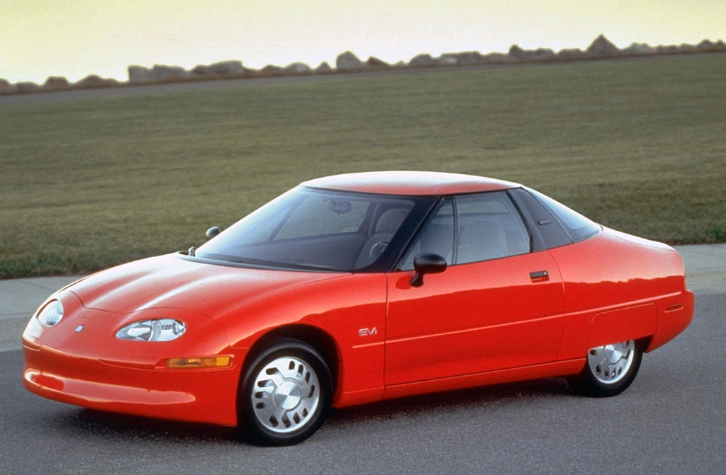 Red GM EV1 first mass-produced all-electric car 