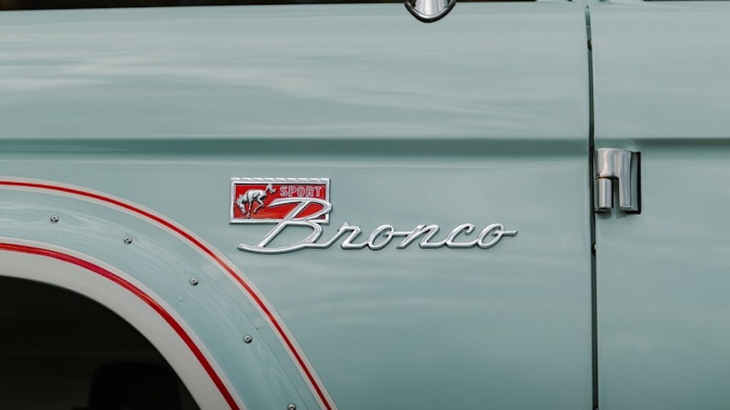upclose shot of the electric bronco badge