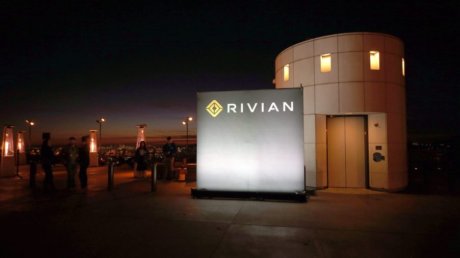 Rivian's logo at the RT1's unveiling at the Griffith Observatory