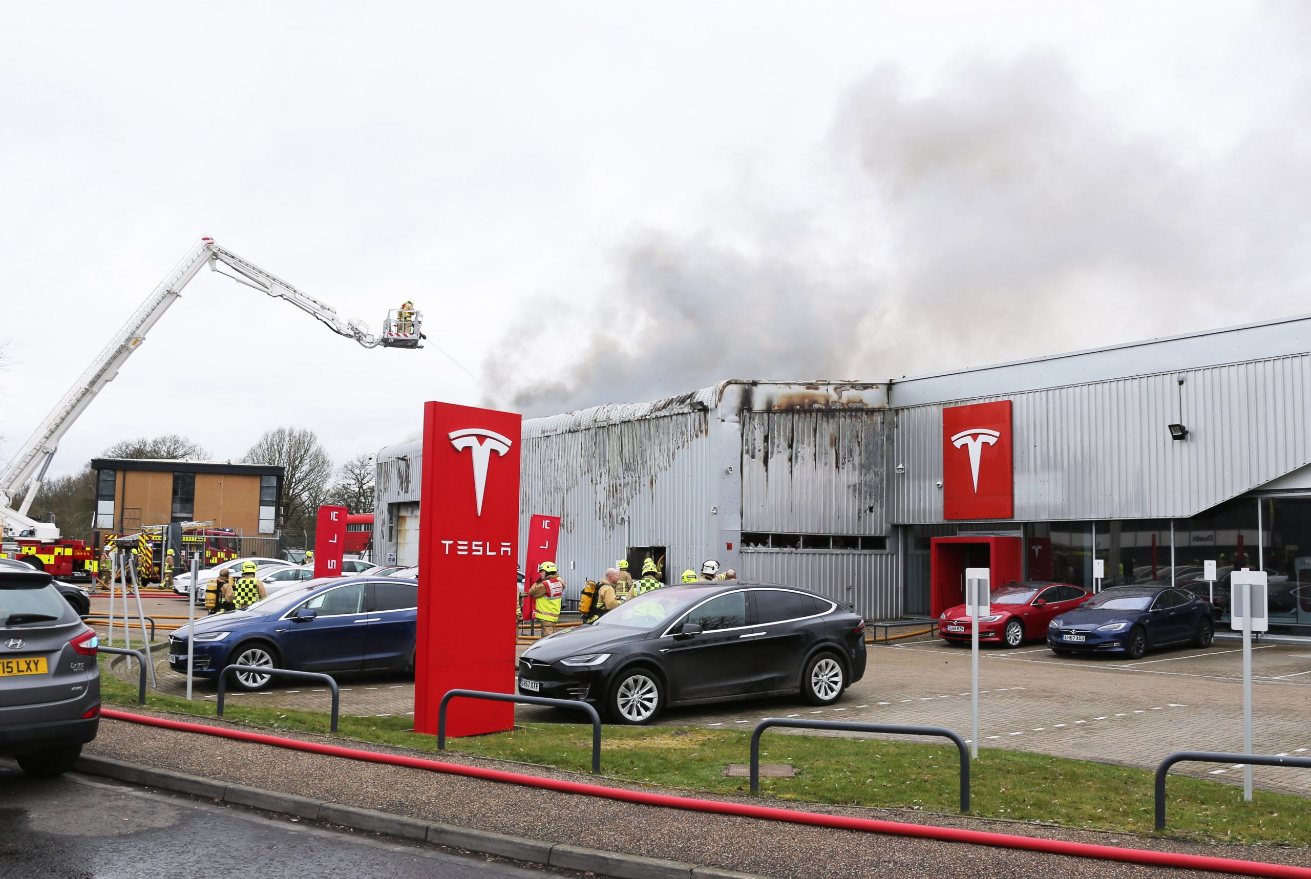 A Tesla dealer in the UK after a fire
