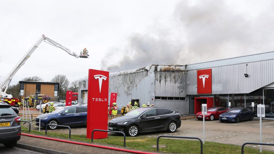 A Tesla dealer in the UK after a fire