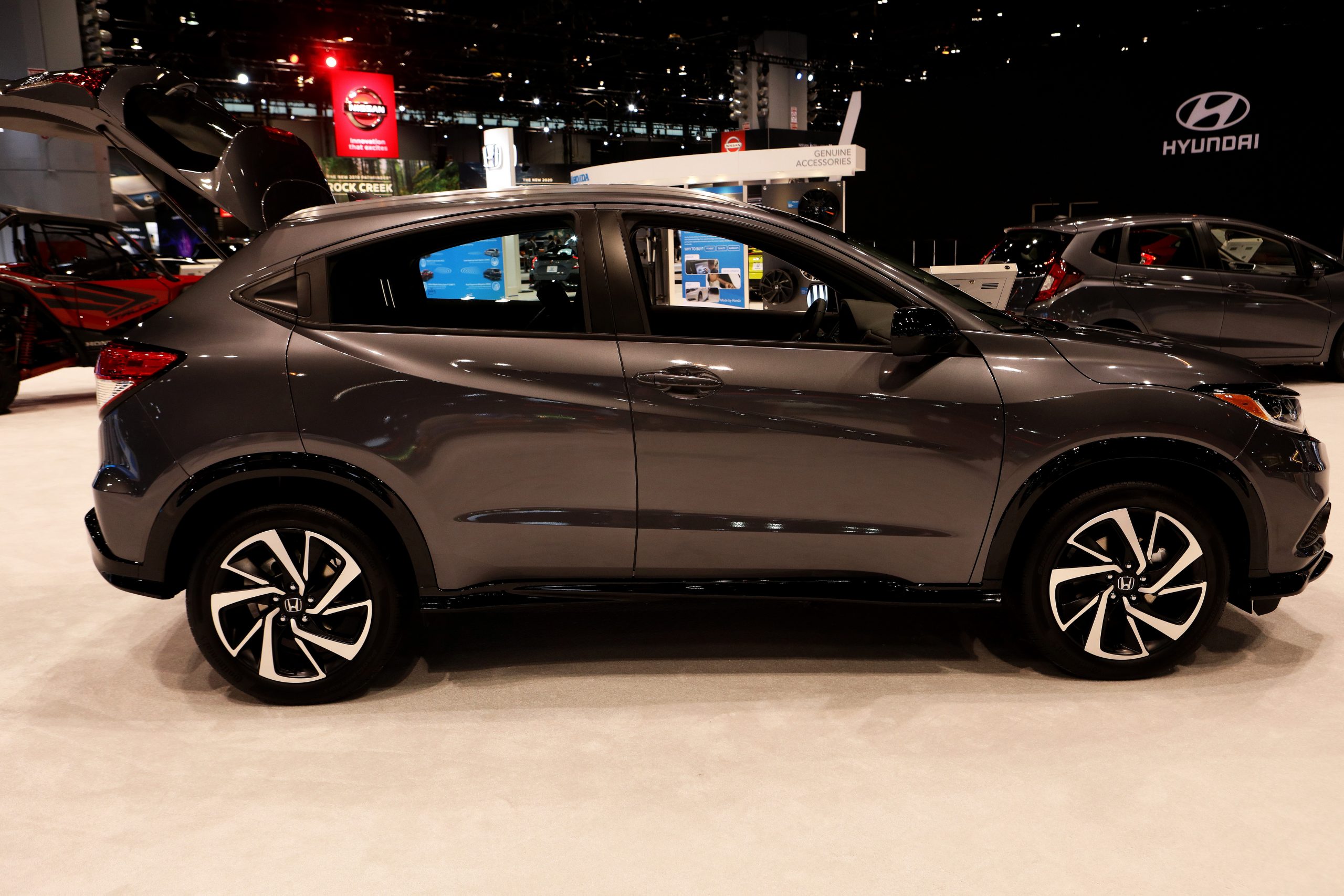 A Honda HR-V subcompact crossover SUV on display indoors is one of the least satisfying 2021 Honda models