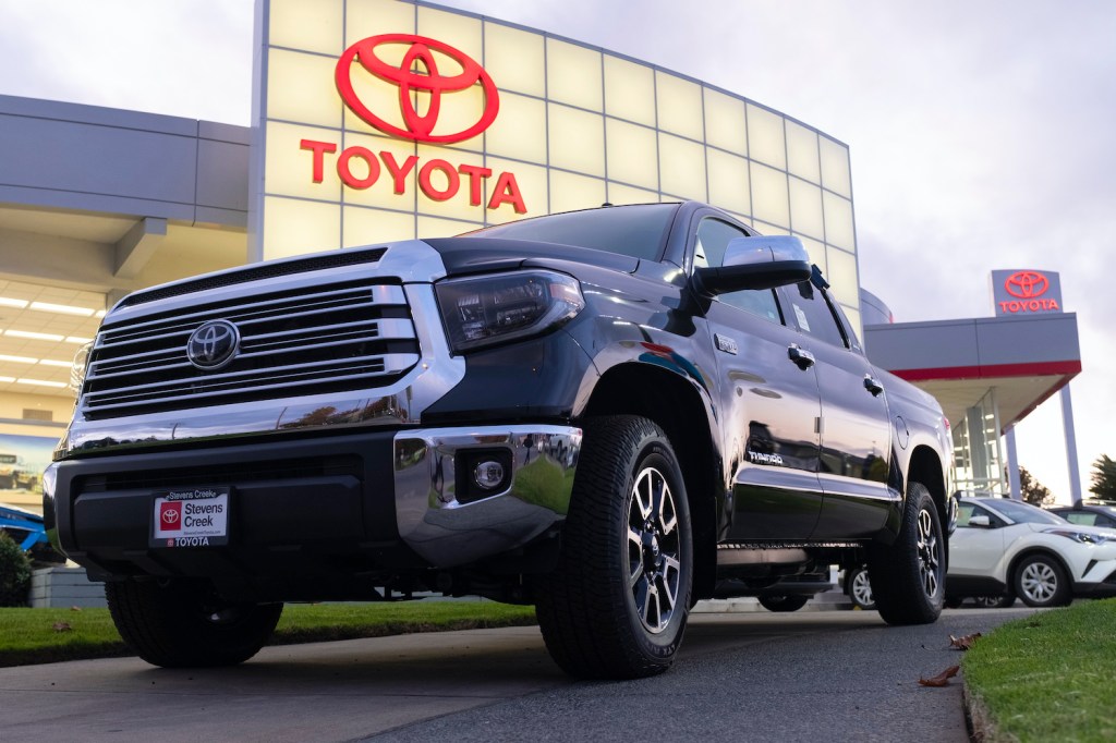 A Toyota Tundra pickup with one of the best V8 truck engines, the i-force 5.7. At a car dealership in San Jose, California, United States on Tuesday, November 19, 2019. T (Photo by Yichuan Cao/NurPhoto)
