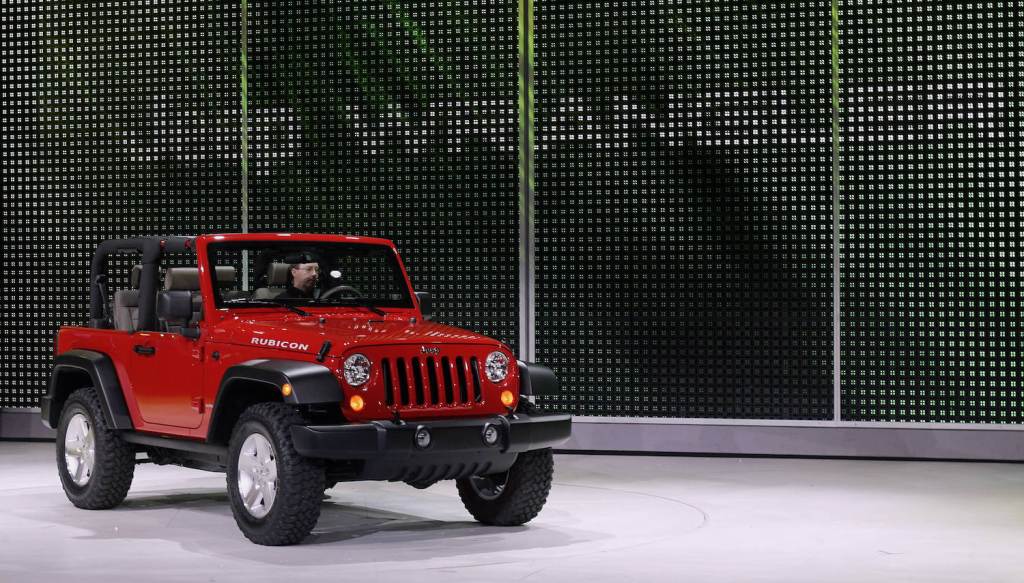 A red 2006 Jeep Wrangler Rubicon on display at the Norther American International Auto Show in Detroit. The 2006 Jeep Wrangler Rubicon has one of the highest used Jeep Wrangler prices.