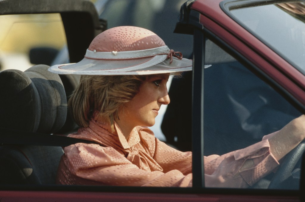 Princess of Wales  driving her new Ford Escort