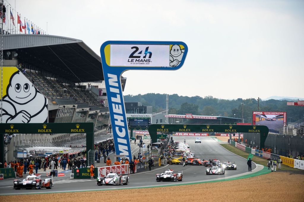 Drivers leave the pit lane for the warm up lap prior to the start of the 88th edition of the Le Mans 24 Hours race on September 19, 2020 at the La Sarthe circuit in Le Mans, in front of empty stands with Covid-19 keeping away the motorsport classic's normal crowd of 250,000 diehard fans. (Photo by JEAN-FRANCOIS MONIER / AFP) (Photo by JEAN-FRANCOIS MONIER/AFP via Getty Images), Will the Bugatti Bolide race at Le Mans?