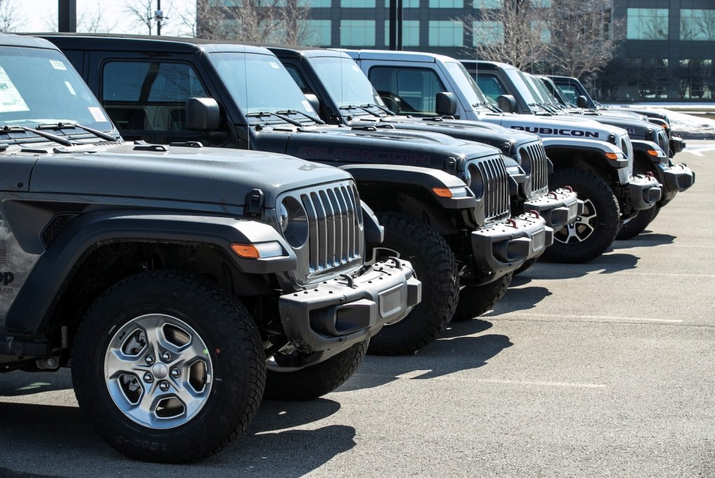 Jeep Wrangler JLs at an Illinois Car Dealership. JLs are among the most expensive used Jeep Wrangler prices.
