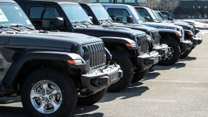 Jeep vehicles are seen at a FCA dealership