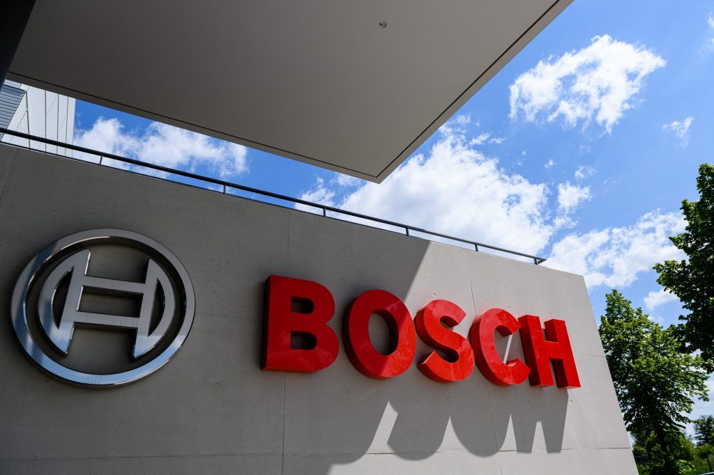 Bosch's logo outside their factory in Germany; their inability to produce chips fast enough is a reason for the new car chip shortage