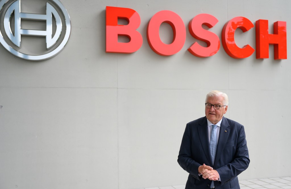 German president Frank-Walter Steinmeier at a Bosch plant in August, 2021