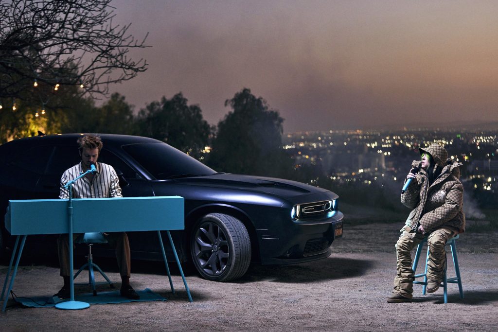 Billie Eilish singing with her Dodge Challenger SRT