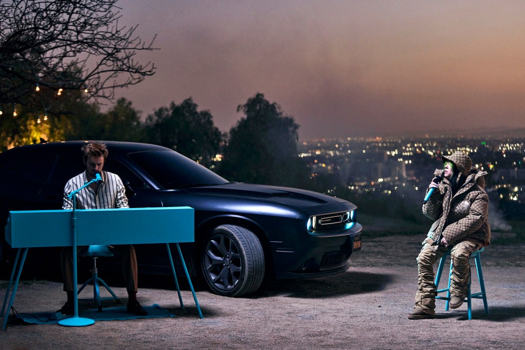 Billie Eilish singing with her Dodge Challenger SRT