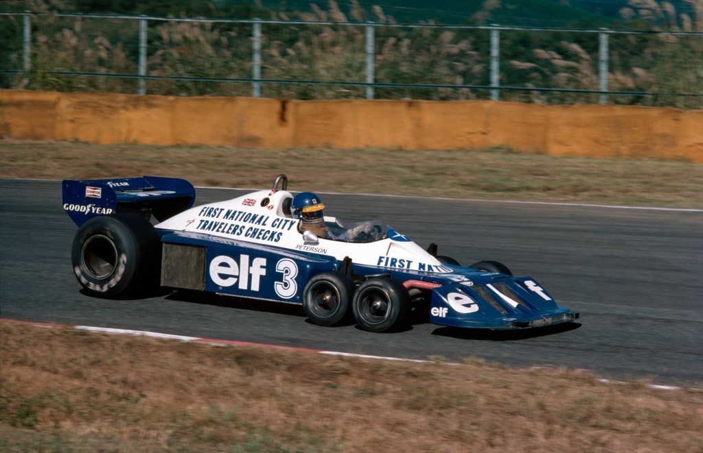 The 6-wheeled Tyrrell P34, driven by Ronnie Peterson at the Japanese Grand Prix