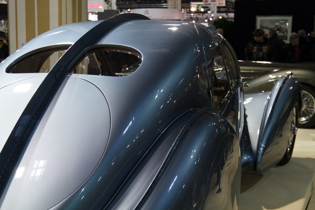 PARIS, FRANCE - FEBRUARY 01:  A 1936 Bugatti Type 57SC Atlantic is seen at Retromobile 2012 Convention at Parc des Expositions Porte de Versailles on February 1, 2012 in Paris, France.  (Photo by Richard Bord/Getty Images) A Bugatti so rare, Jay Leno can't buy one.