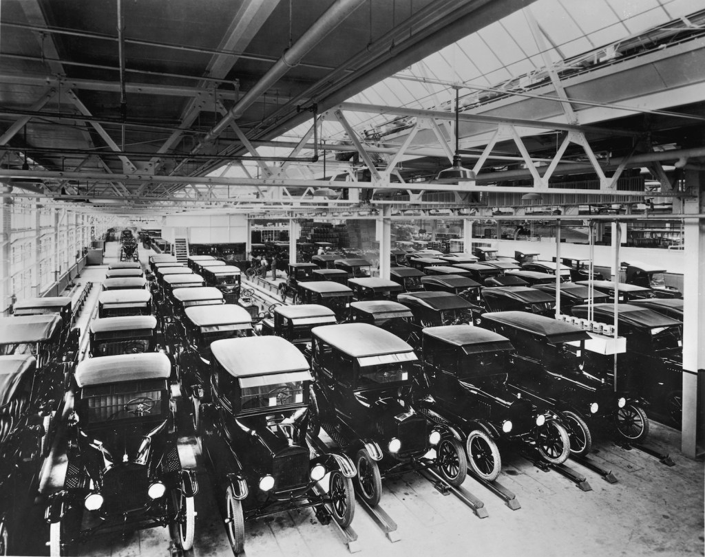 A view inside the Ford Motor Company factory with rows of new Model T motor cars.   (Photo by Hulton Archive/Getty Images) What Is The Best Selling Car Of All Time?