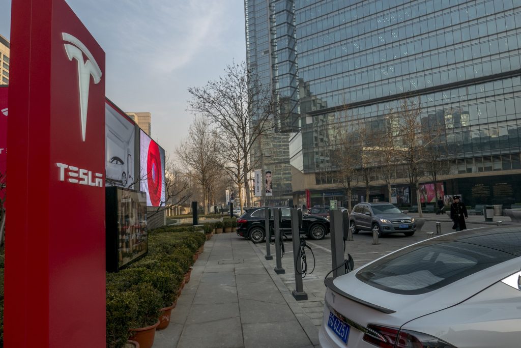 Tesla chargers outside a Target in China