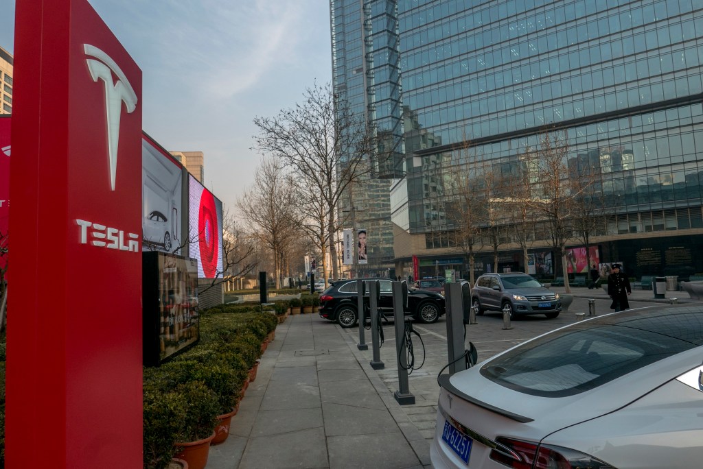 Tesla chargers outside a Target in China