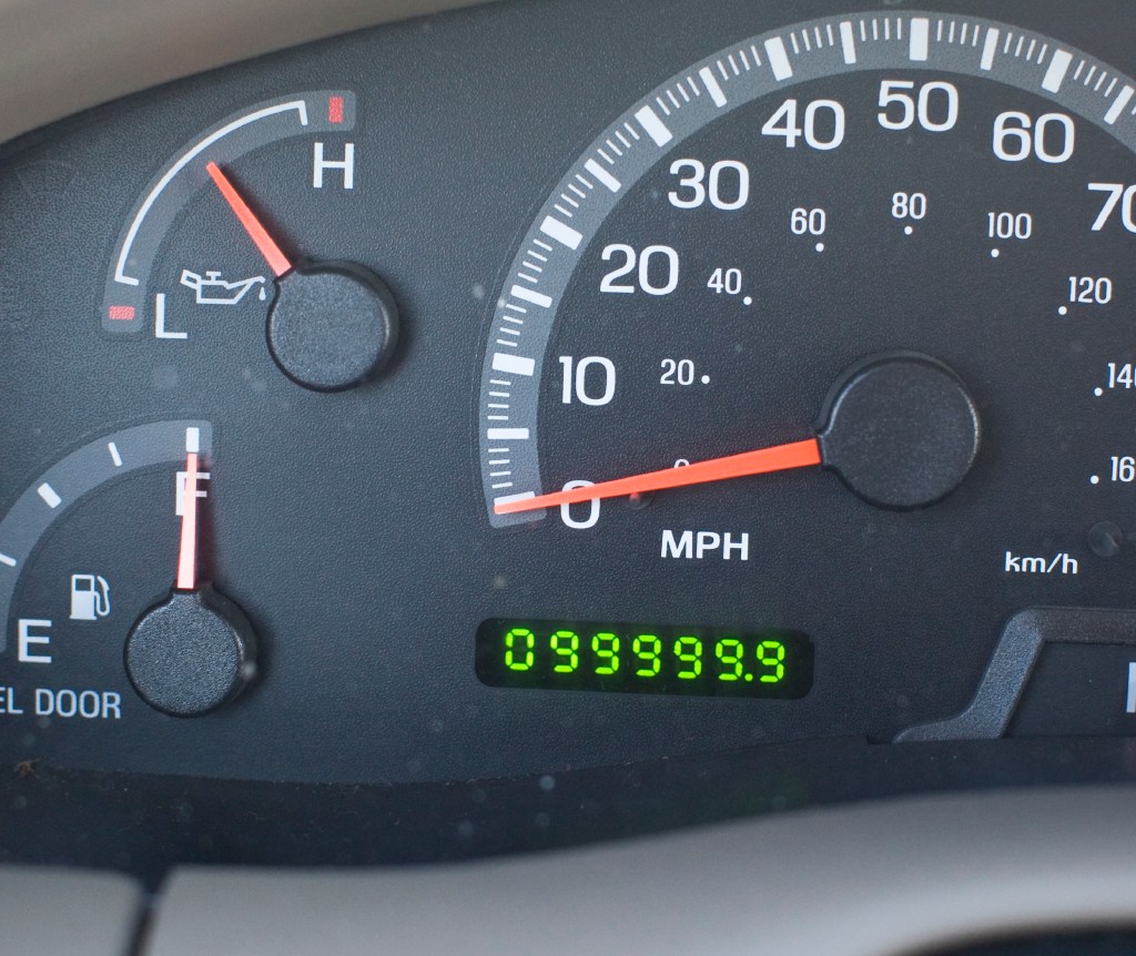 A Ford odometer reading nearly 100,000 miles