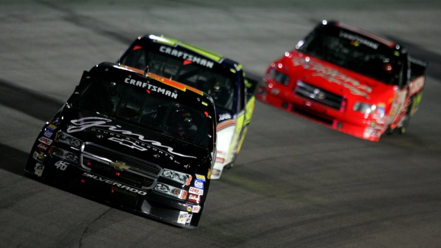 NASCAR truck race featuring a Dodge, Chevrolet, and Silverado. Which V8 is the best truck engine?