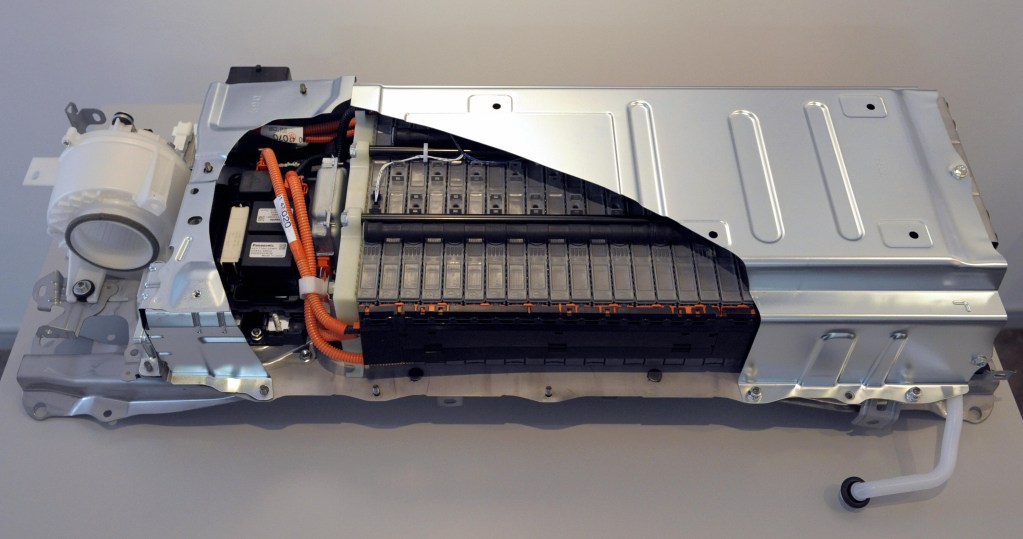 A cutaway of a Toyota EV battery