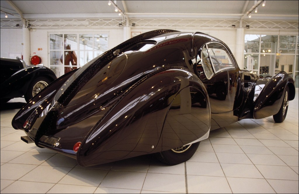 Bugatti 57C Atlantic (1938, 3 models). (Photo by Pool GEORGEON/ROSSI/Gamma-Rapho via Getty Images) A Bugatti so rare, Jay Leno can't buy one.