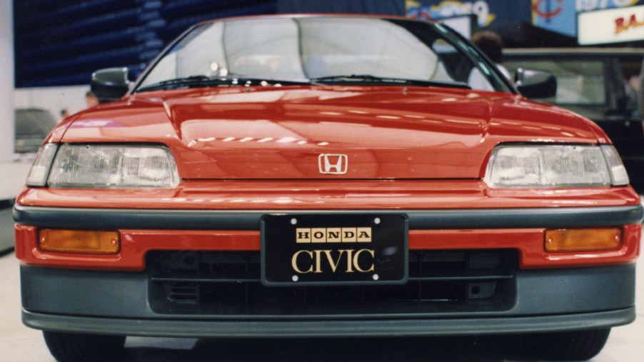 A red 1989 Honda Civic CRX.