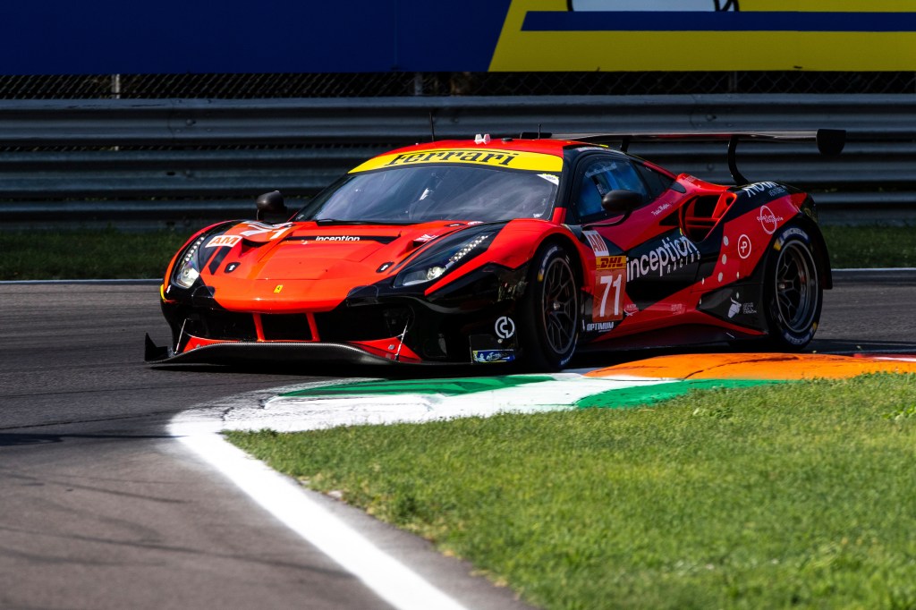 This is Inception Racing's #71 Ferrari at an endurance racing event like the 24 Hours of Le Mans where this Ferrari lost a wheel at Le Mans 2021. Photo by Ferrari