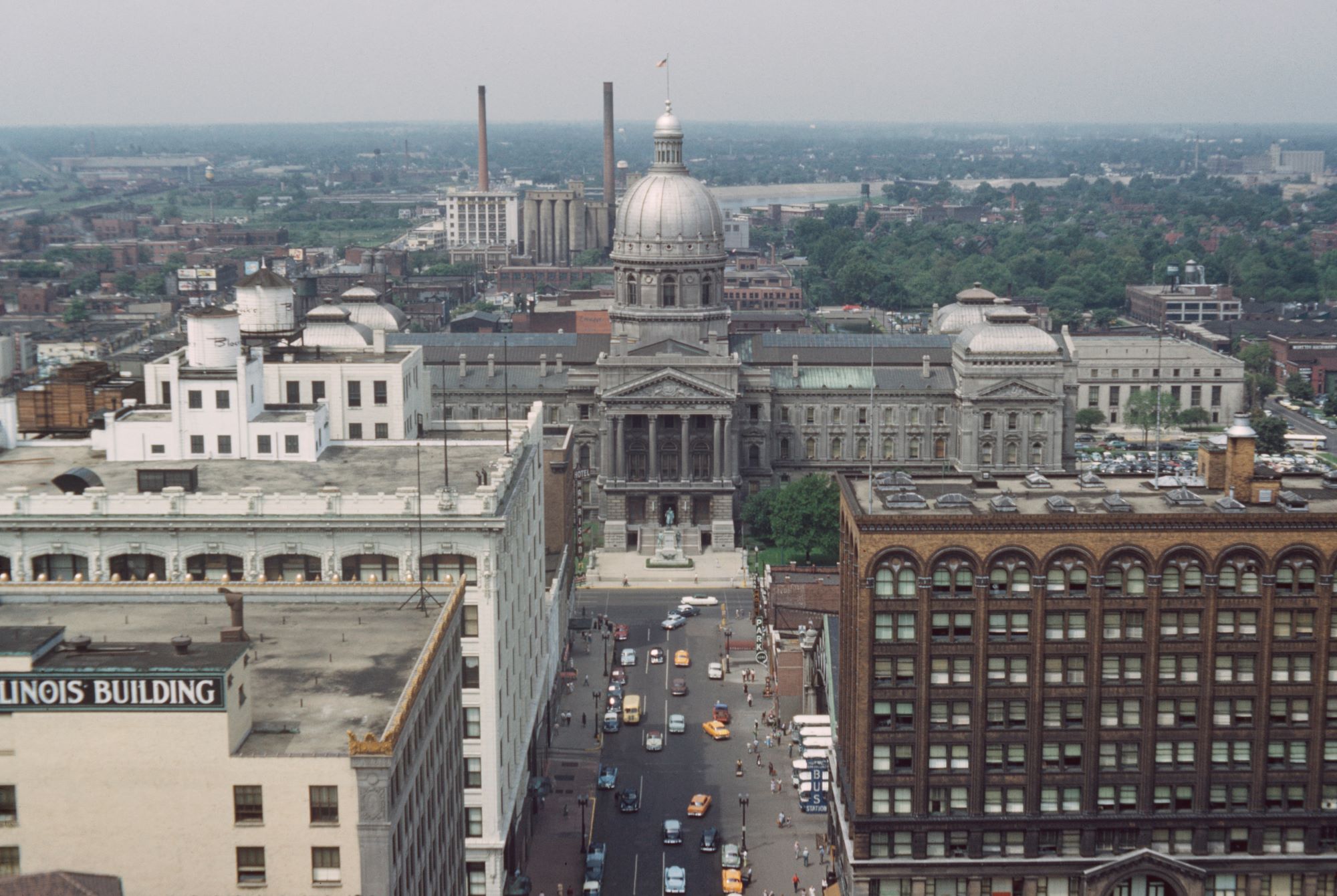 A picture of Indiana's State building and highways.