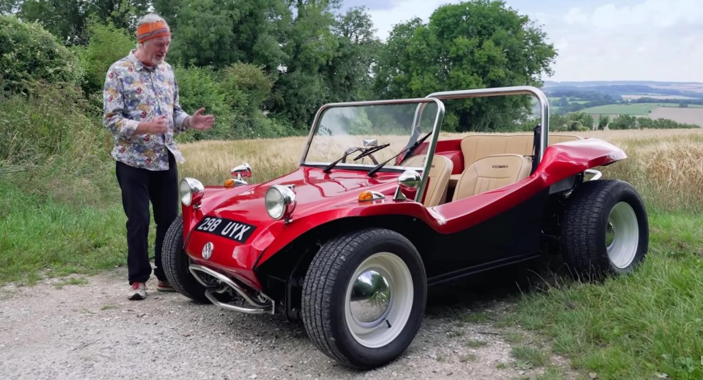 James May of Top Gear and Grand Tour fame, standing with his replica Meyers Manx Buggy