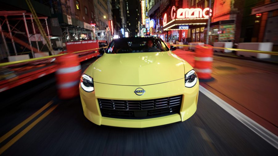 Nissan's new Z in bright yellow downtown in Manhattan