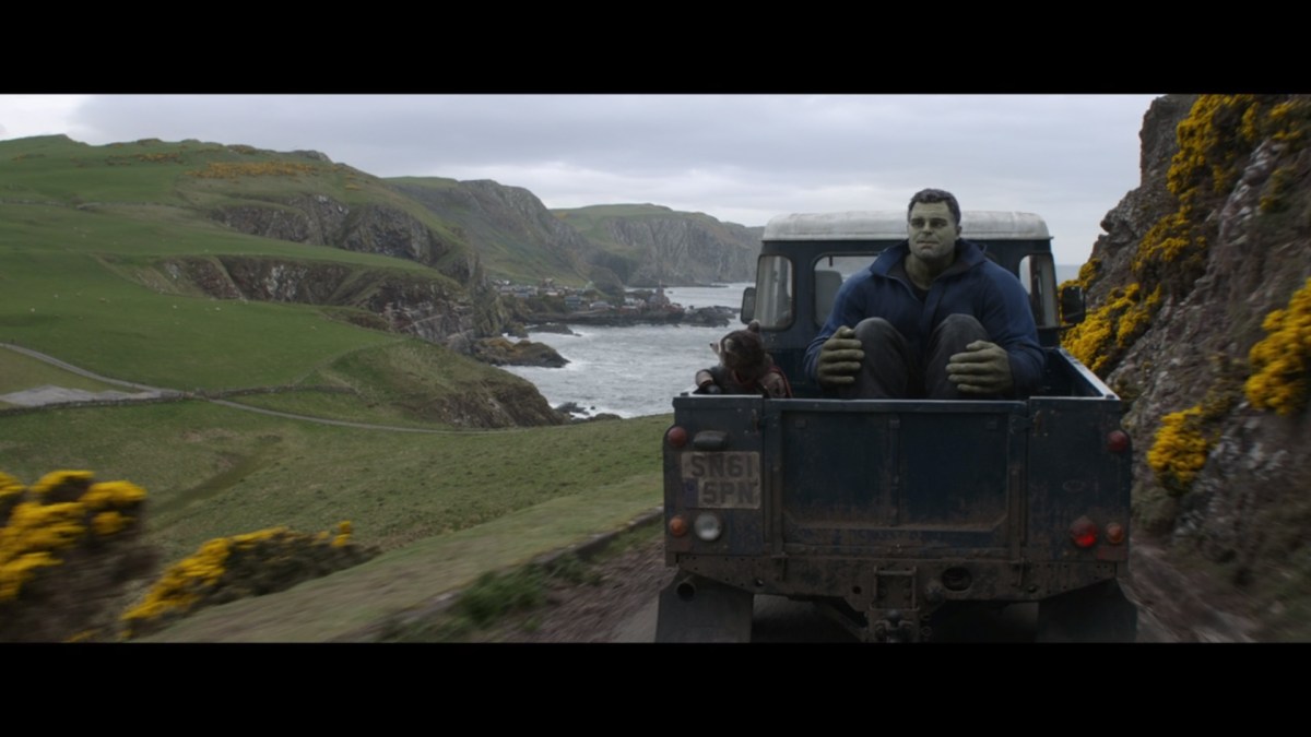 "Rocket Racoon" and "The Hulk" riding on the back of a Land Rover Defender 110 pickup truck in "Avengers Endgame." One of the most important MCU cars