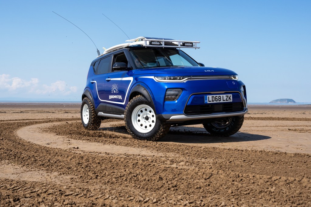 The Beach EV does donuts in the sand in Cornwall