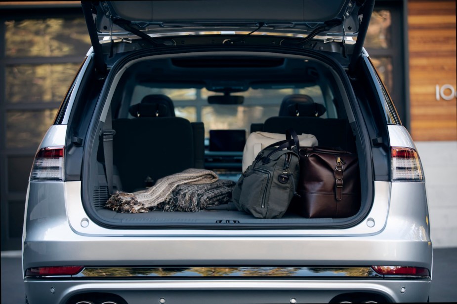 The cargo area of the Lincoln Aviator, one of the best luxury midsize SUVs with the most cargo room